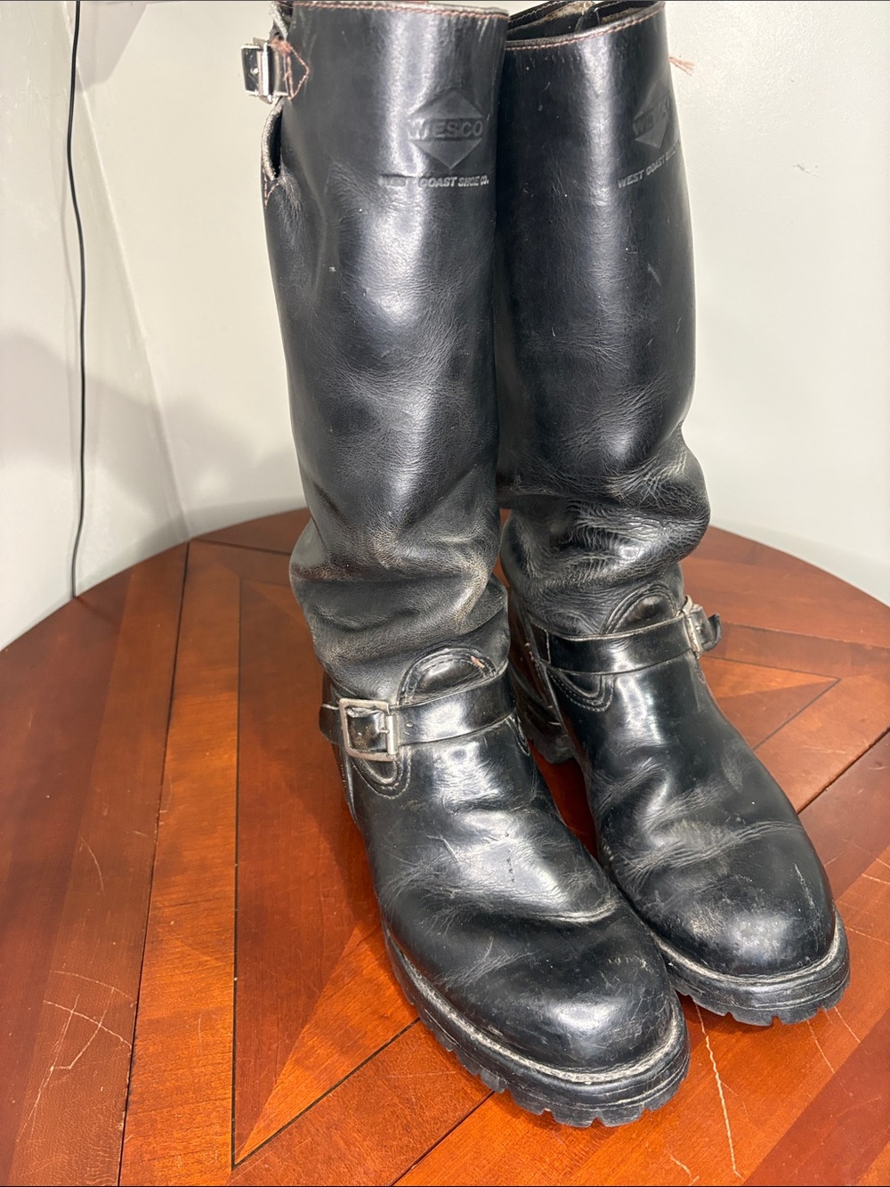 Vintage Wesco “Boss” Black Leather Men's Engineer Boots with Buckle
